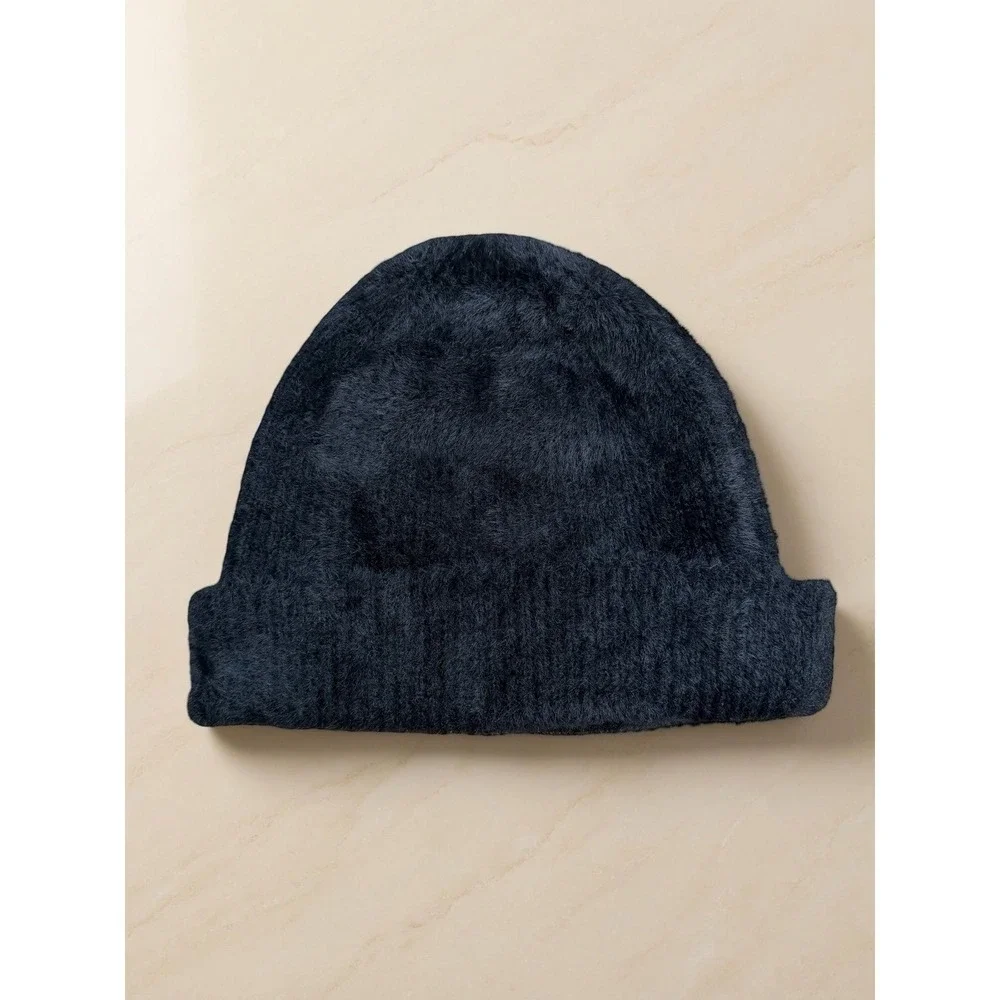 Black‎ Faux Fur Beanie Hat Soft Winter Minimal